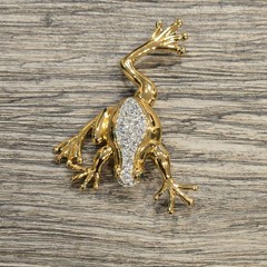 Vintage tree Frog Brooch Rhinestone Pavé Green Eyes Statement Costume Jewelry