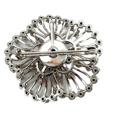 Vintage Blue Rhinestone Wavy Flower Petals Silver Tone Brooch Pin Pendant