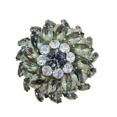 Vintage Smoky Gray Rhinestone Flower Burst Brooch Hollywood Regency Glamour