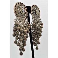Vintage Statement Crystal Beaded Fringe Clip On Earrings Dangle Waterfall BinBB