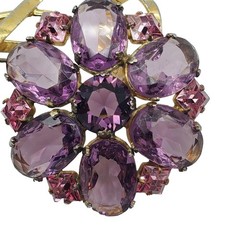 Flower Brooch Gold Vermeil Sterling Silver Pin Purple Glass Pink Rhinestone 40s