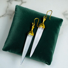 ANTIQUE- 14K Gold Victorian Rock Crystal Earrings -4.7g Dangle Drop Earrings