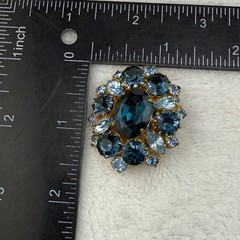 Vintage Rhinestone Brooch Blue Sparkle
