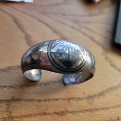 Midcentury Modern Middle East Silver & Niello Picture Bracelet Palms Camel Boat