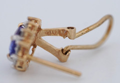 14K Yellow Gold Oval Tanzanite & Diamond Omega back Earrings, 3.3 grams