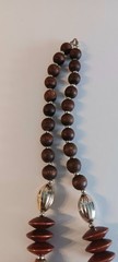 Chunky Fashion Jewelry gold coated spacers Brown Beaded wooden necklace 11″ long