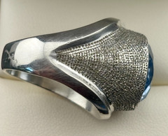 Sterling Silver Vintage Eagle Mexico 12.9 Ct Blue Quartz Ring Sz. 9 – 24.3 Grams