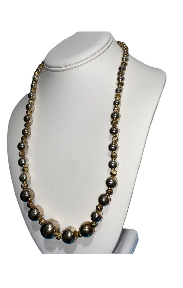 Dauplaise Silver Gold Multi Color Graduated Beaded Necklace Vintage 23” Preppy