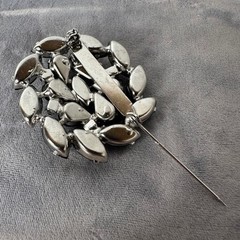 Vintage Jet Black Rhinestone Brooch Silver Tone Marquise Statement Pin