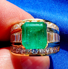 Original EARTH MINED EMERALD DIAMOND Engagement Ring Vintage Deco SOLID 18K GOLD