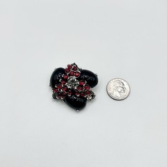 Vintage Unique Rhinestone Lucite Brooch Red Black Acrylic Cabochons 2”