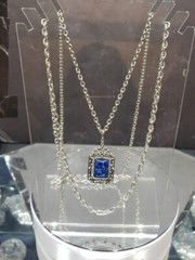 Double chain Necklace faux lapis c.1970 Sarah Coventry silver tone Roman Holiday