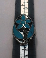 Vintage Size 9 Sterling Silver Marcasite & Blue Enamel Flower Ring