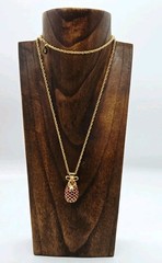 Joan Rivers Egg Pendant Necklace Red Crystal Gold tone Chain Retired 28 in