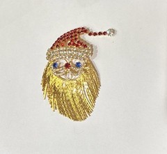 Santa Claus Rhinestone & Fringe Christmas Brooch Pin Beard & Hat Move Vintage
