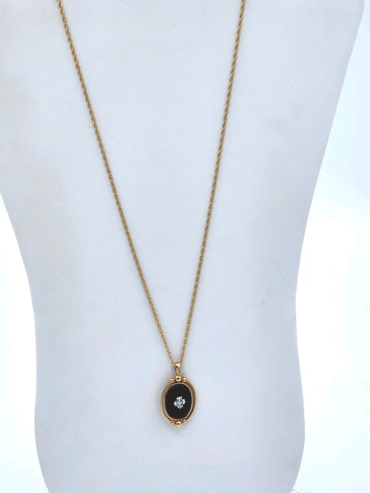 Vintage 1983 AVON Victorian Reversible Pendant Necklace Faux Black Onyx 20″