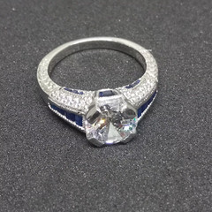 Vintage Art Deco 3.00CT Round Cut Diamond & Blue Sapphire women Engagement Ring