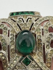Vintage Art Deco Costume Green And White Rhinestone Clip On Brooch
