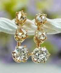 Victorian Old European Rose cut Diamond Drop Stud Earrings 18K Gold Antique