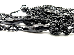 Antique Art Deco French Jet Black Glass Sautoir Open End Tassel Flapper Necklace