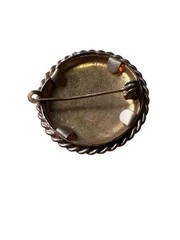 Antique Hand Colored Photo Portrait Brooch Edwardian Brass Pin c.1900–1920