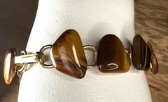 Vintage Tiger’s Eye Gemstone Bracelet – Polished Freeform Stone Link Jewelry