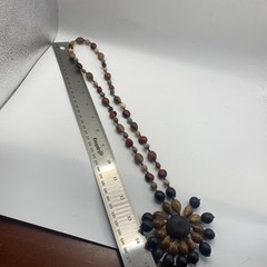 Vintage Handmade Wood Seed Beaded Flower Statement Necklace Buckeye Acorn 26in