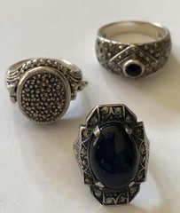 Vintage Sterling Silver 925 Marcasite Onyx Ring Lot ~ Compartment Ring ~ Deco ~