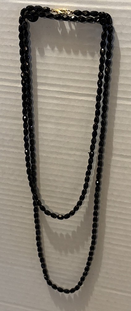 Vintage Mourning French Jet Black Glass Flapper Necklace 48” Long Beaded Strand