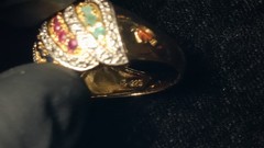 Vintage Gold & Silver Alloy Multi Gemstone Dome Ring Real Stones Size 7