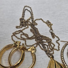 Monet Gold Charm Holder on Chain Braided Leather Hoop Earrings Rhinestone Brooch