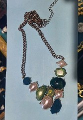 Statement Vintage Necklace Adjustable Faux Pearls, cabochons, Faux Crystal Opals