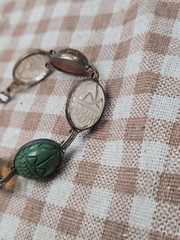 Vintage Egyptian Revival Multi-Stone Scarab Bracelet Carved Glass Quartz Mid…