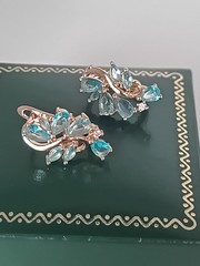 Vintage 1990-s 14 Ct Rolled Gold Aquamarine Zircons Earrings – Hallmarked 585 RG
