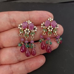 Vintage Boho Luxe Chandelier Earrings Maximalist Floral Ruby Rococo Style Opera
