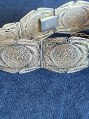 Vintage 1930s Portuguese Sacred Geometry Sterling Silver Filigree Panel Bracelet