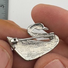 Rhinestone Swan Brooch Silver Tone Clear & Aurora Borealis Crystals Bird Pin