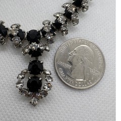 Vintage Black and Clear Rhinestone Necklace Silver Tone 15.5 Inch J-Hook Clasp