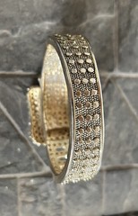 Vintage Crystal Rhinestone Belt Buckle Costume Cuff Clamp Bracelet Unsigned