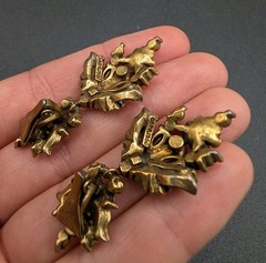Vintage HOLLYCRAFT 1950 Signed Dated Pastel Rhinestone Brooch Clip Earrings Set