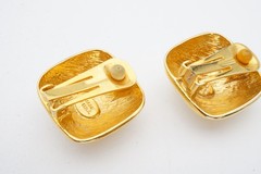 Vintage Clip On Earrings Gold Tone White Enamel Square