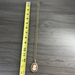 Vintage Avon Cameo Necklace Reversible Gold Tone 23” Statement Pendant