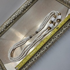 Dauplaise VTG White Beaded Necklace 30″ Gold Tone Long Statement Modernist