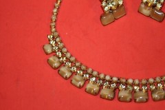 Beautiful Vintage Unsigned Glass SLAG Brown Stone Necklace & EariNGS 1970’s