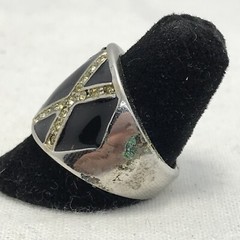 Vintage 18K HGE Plated Enamel & Crystals Unique Bold X Look Ring varied sizes