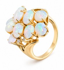 Modernist 14K Gold Opal Cluster Ring 12 Natural Opals Size 7.75 Vintage Fire!
