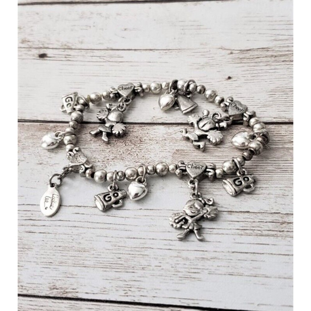 Vintage Cookie Lee Stretch Bracelet Silver Tone Cheer / Cheerleader Theme