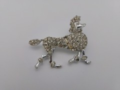 Vintage Poodle Dog Brooch Pin Mid Century Modern Rhinestones SIlvertone Unsigned