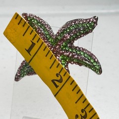 Vintage Brooch Starfish Pink & Green Rhinestone Figural Beach Ocean Pin