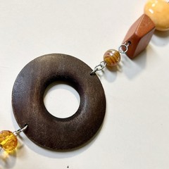Women’s Vintage Boho Style Brown Wooden Glass bead Necklace Bracelet Earring Set